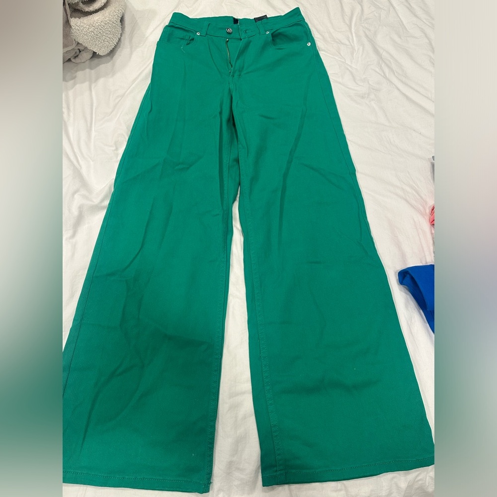 h&m divided green high rise wide leg jeans